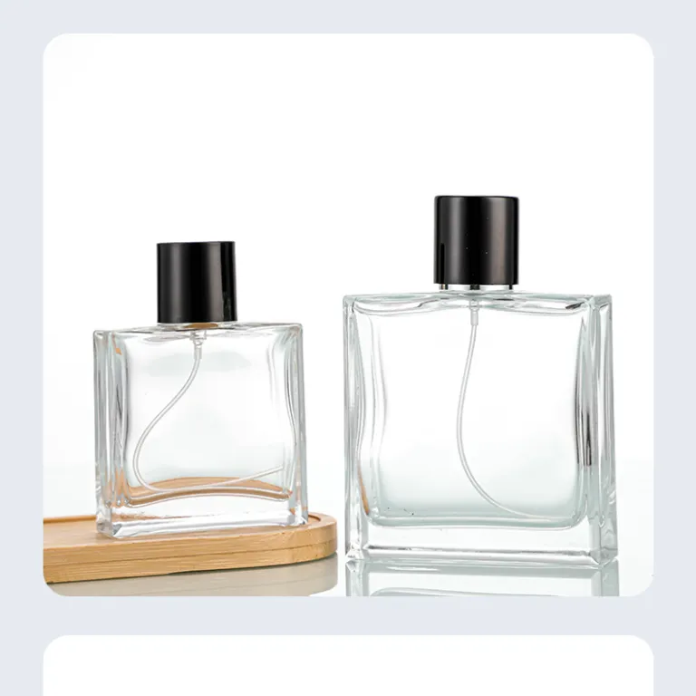 50ml بطری اسپری عطر شیشه‌ای 100ml بطری لوازم آرایشی تخت و مربعی با پمپ فشاری، بطری تقسیم عطر با چاپ لوگو