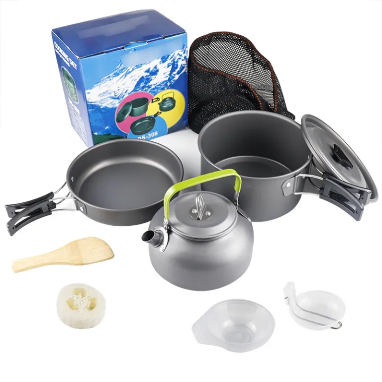 ست قابلمه و کتری کمپینگ آلومینیومی قابل حمل برای پیک‌نیک و فضای باز DS-308
