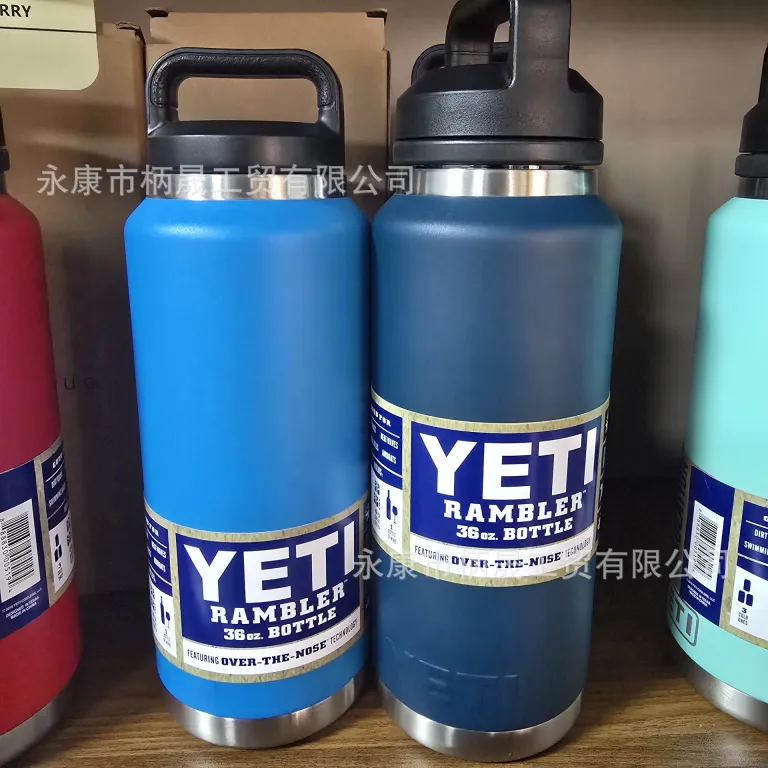 304 قمقمه استیل ضدزنگ YETI با دو درب و دسته، ظرفیت بالا، مناسب فضای باز و قابل حمل 36oz