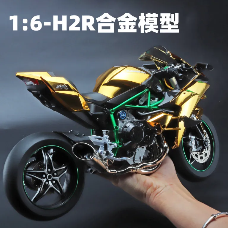 سایز بزرگ 1:6 کاوازاکی H2R مدل موتورسیکلت آلیاژی با قابلیت استارت و جرقه، اسباب‌بازی پسرانه