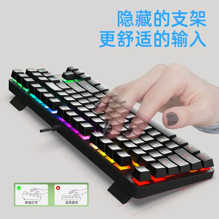 کیبورد مکانیکی فلزی K87 با 87 کلید، نور RGB، سوییچ آبی، مناسب بازی و اداری