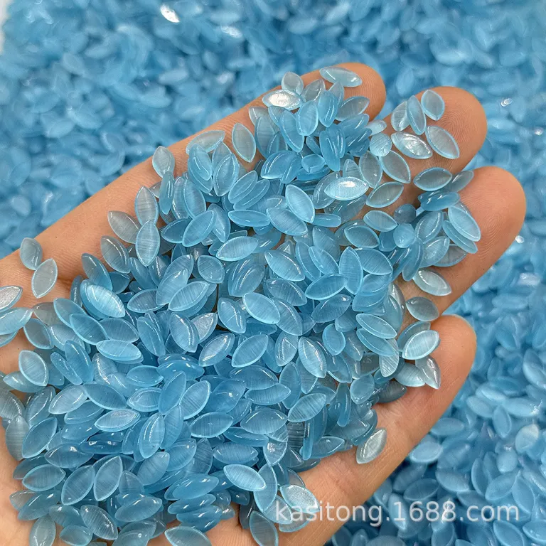 نگین چشم‌گربه‌ای مصنوعی بادامی 4*8mm با کف تخت، فروش مستقیم کارخانه، مناسب گردنبند، سگک کفش و لوازم چسبی