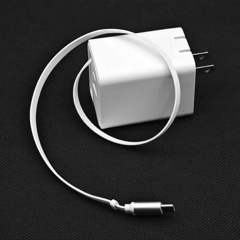 شارژر دیواری باکیفیت 65w دو پورت PD USB C با کابل جمع‌شونده و سر شارژ گالیوم نیترید