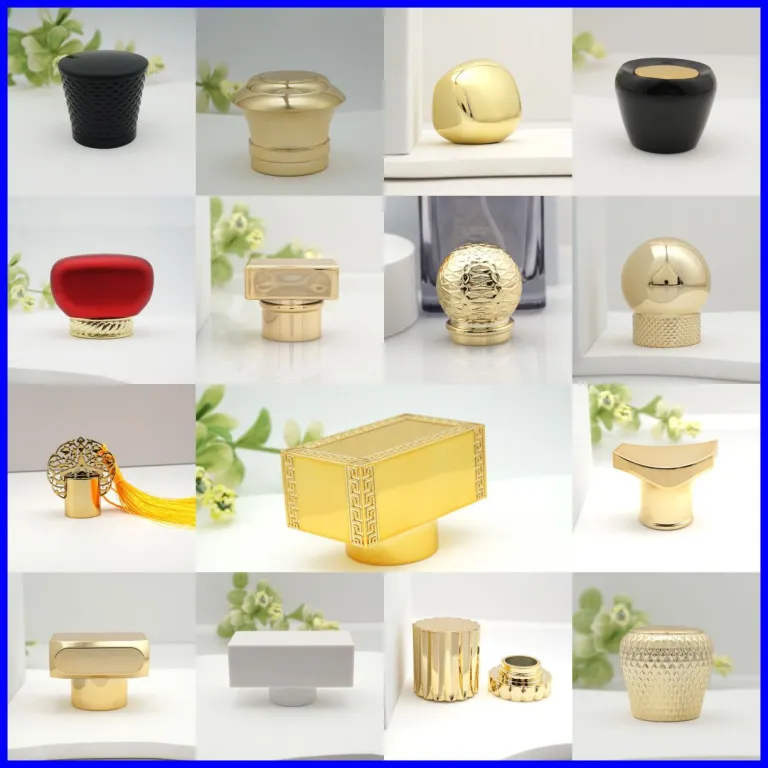 نمونه عکاسی با کیفیت بالا درب عطر پلاستیکی ABS سنگین‌شده طلایی و نقره‌ای پرفروش در دبی، اروپا و آمریکا