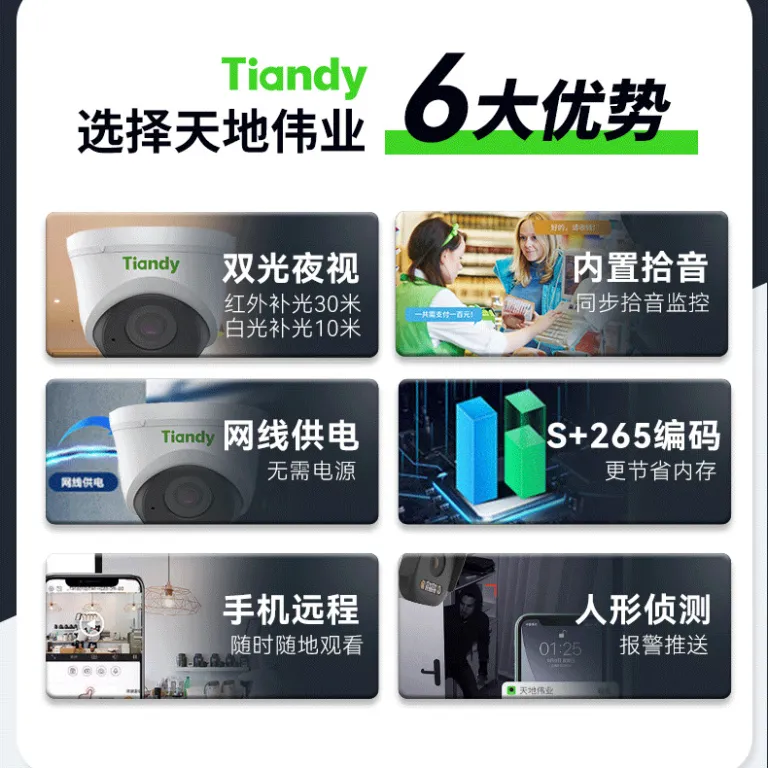 دوربین مداربسته Tiandy 400 مگاپیکسل POE دوگانهسوز تمامرنگی با ضبط صدا
