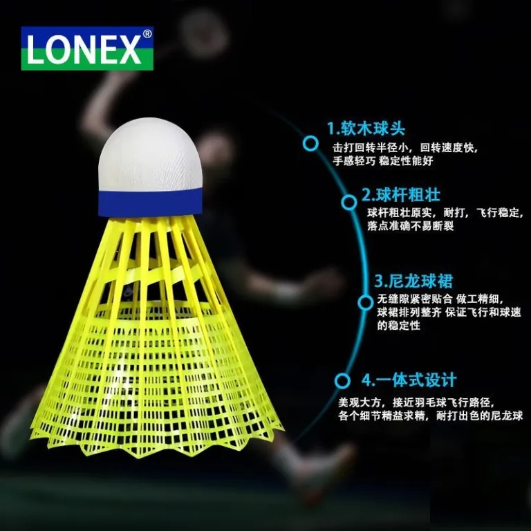 توپ بدمینتون نایلونی LONEX yy توپ نایلونی L300 توپ پلاستیکی بادوام اصل برای تمرین داخل و خارج سالن ضد باد 6 عددی