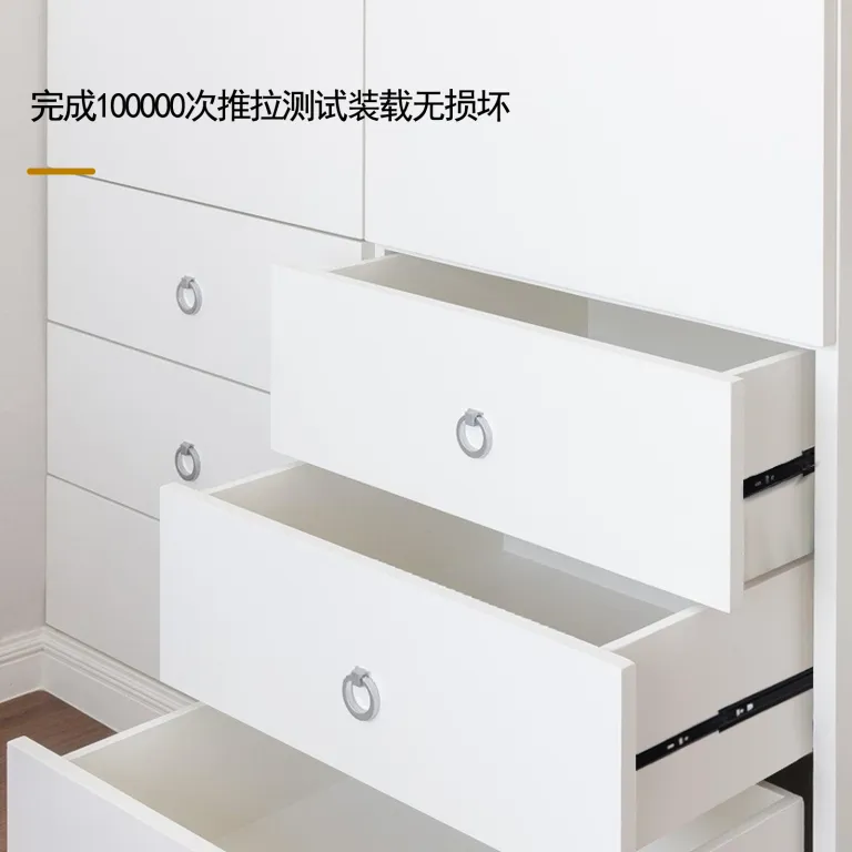 ریل کشوی سه‌تکه کناری ضخیم با دمپر و قرقره، مناسب مبلمان و کابینت، بی‌صدا و روان