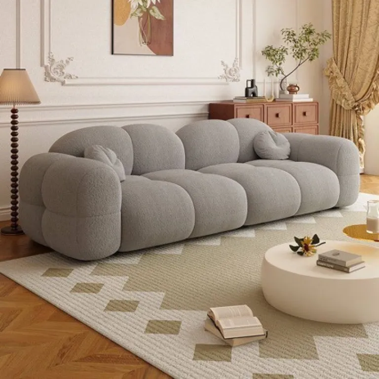 مبل راحتی مدرن مینیمال xg با پارچه چرمی طرح گربهای کرمی برای پذیرایی و آپارتمان کوچک