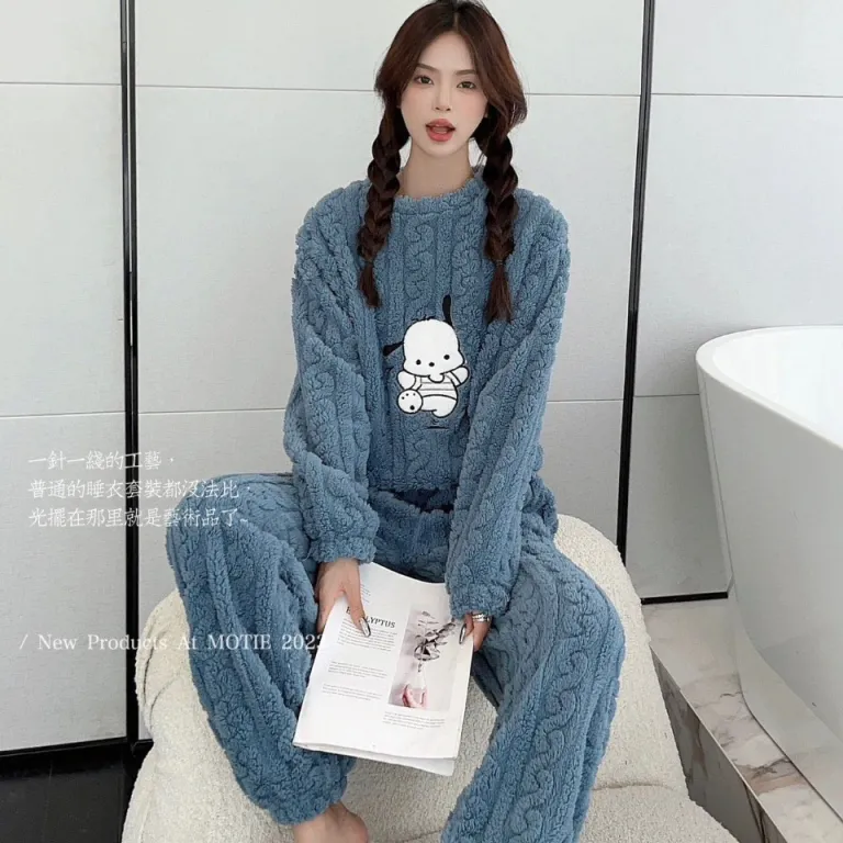 2025 ست گرمکن زمستانی جدید زنانه و مردانه طرح ژاکارد ساده فلانل ضخیم لباس راحتی خانگی دونفره