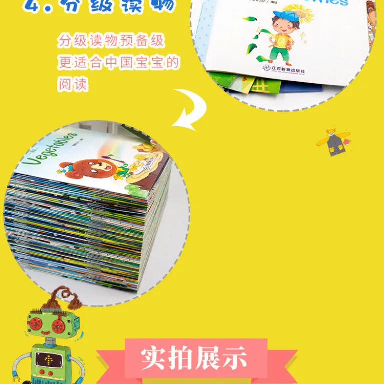 کتاب‌های انگلیسی سطح‌بندی‌شده کودکان با صدای همراه، آموزش اولیه زبان انگلیسی 60 جلدی
