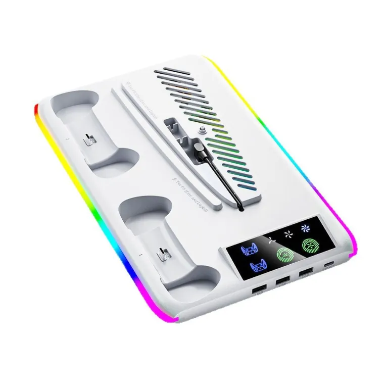 PS5/slim/Pro پایه خنک‌کننده چندمنظوره کنسول بازی با نور RGB PS5 شارژر دسته و آویز هدفون