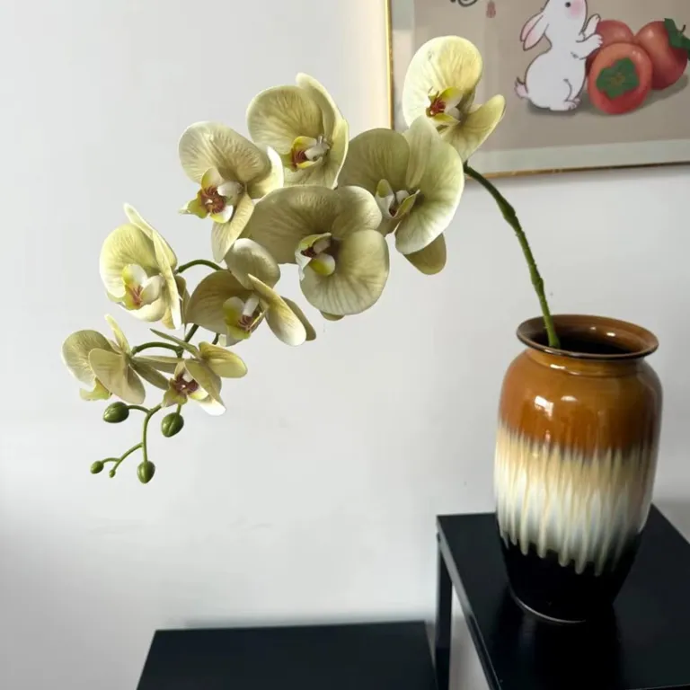 9 گل ارکیده پروانه‌ای مصنوعی با گلبرگ فیلمی 3D چاپی با حس لمس واقعی، گل ارکیده مصنوعی برای عروسی، گل‌آرایی و دکوراسیون منزل