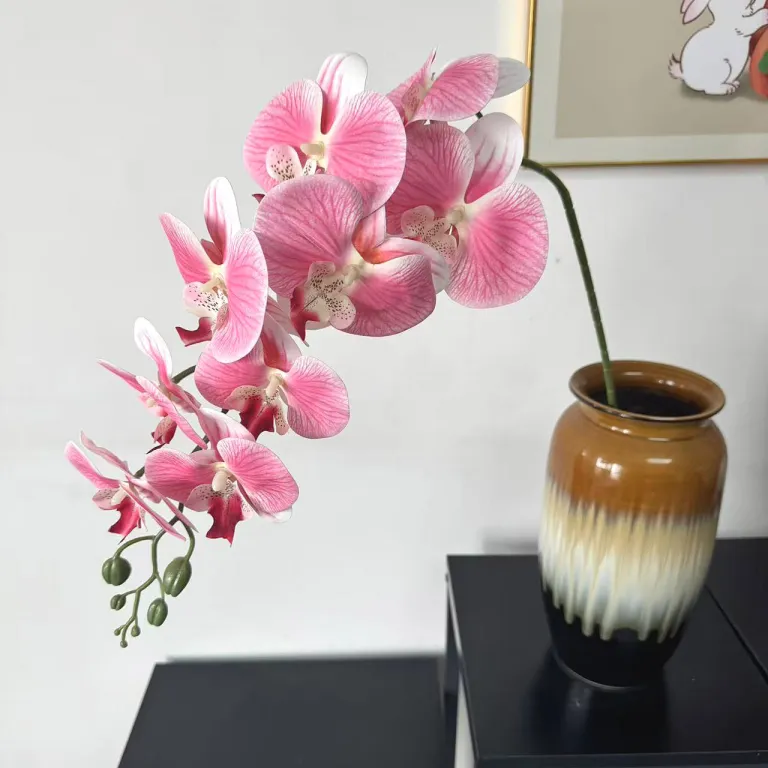 9 گل ارکیده پروانه‌ای مصنوعی با گلبرگ فیلمی 3D چاپی با حس لمس واقعی، گل ارکیده مصنوعی برای عروسی، گل‌آرایی و دکوراسیون منزل