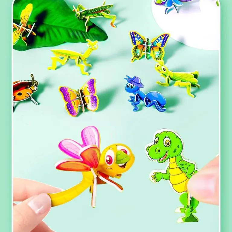 3D پازل سه‌بعدی حشرات جذاب، اسباب‌بازی خلاقانه DIY کودکان، کارت‌های آموزشی مهدکودک برای کاردستی و سرگرمی فکری