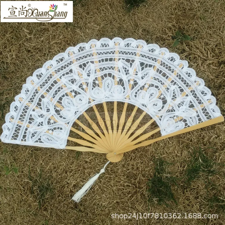 پنکه عروسی توری طرح سلطنتی رنگ‌شده 27cm سفید مشکی