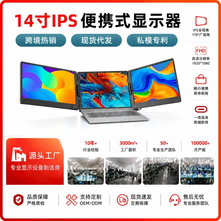 مانیتور سه‌صفحه‌ای 15.6 اینچی قابل حمل برای معاملات سهام و کارهای اداری، مناسب به‌عنوان نمایشگر جانبی لپ‌تاپ