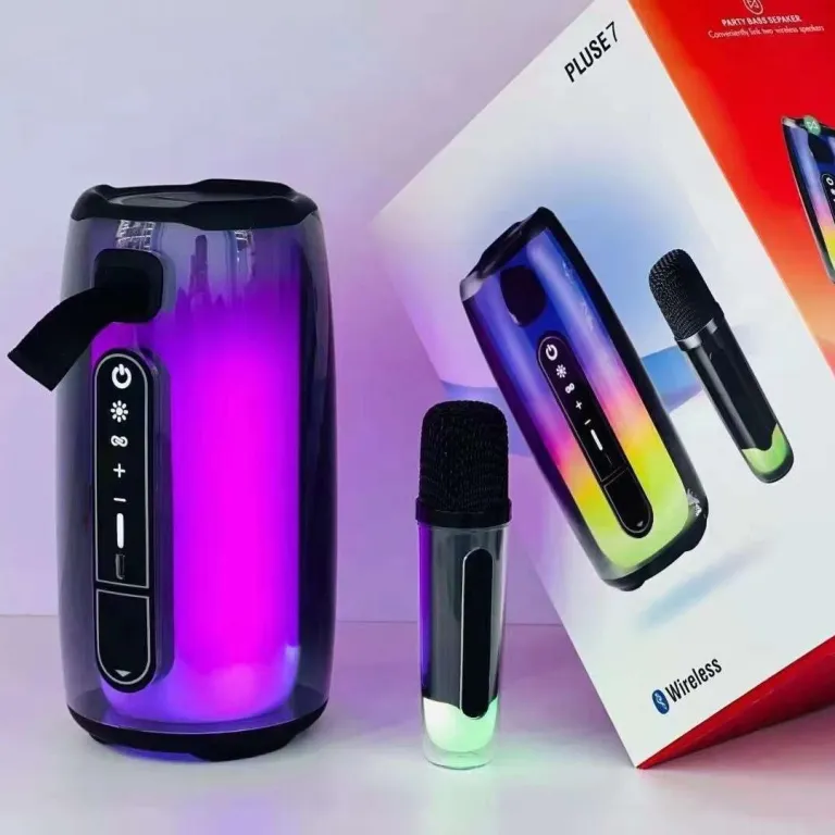 اسپیکر بلوتوثی پالسی 7Pro با نورپردازی محیطی رومیزی، میکروفون کارائوکه قابل حمل