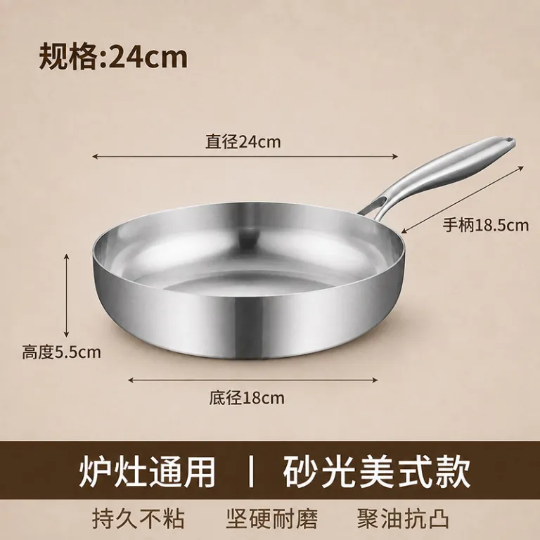 ماهیتابه استیل سه لایه 304 نچسب بدون پوشش مخصوص پنکیک و استیک