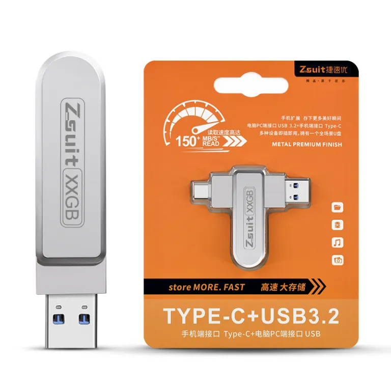 فلش مموری فلزی دو سر 128g برند جیه‌سویو مناسب موبایل و کامپیوتر type-c USB3.2 پرسرعت