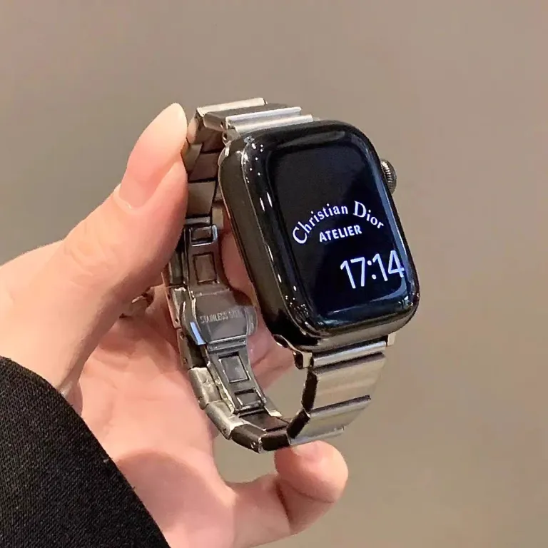 بند مناسب اپل واچ S10 بند iWatchS9 استیل ضدزنگ زنانه طرح کمر باریک s11 حس لوکس ورزشی تابستانی