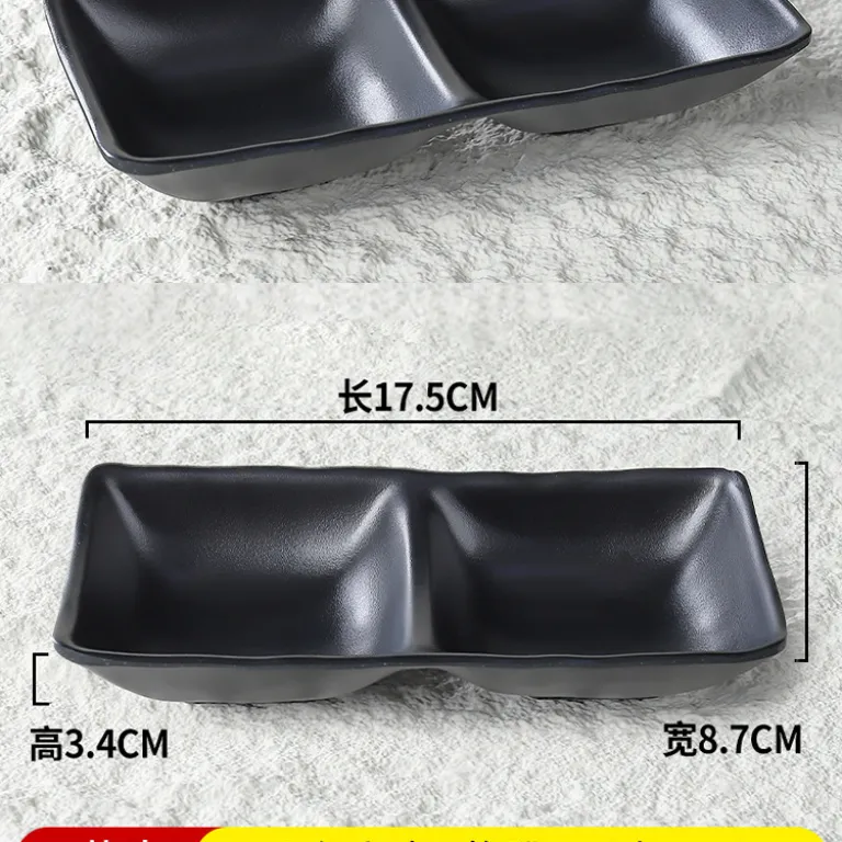 بشقاب کوچک ملامین مشکی طرح چینی، مناسب سس، پیش‌غذا، سس سرکه و ادویه
