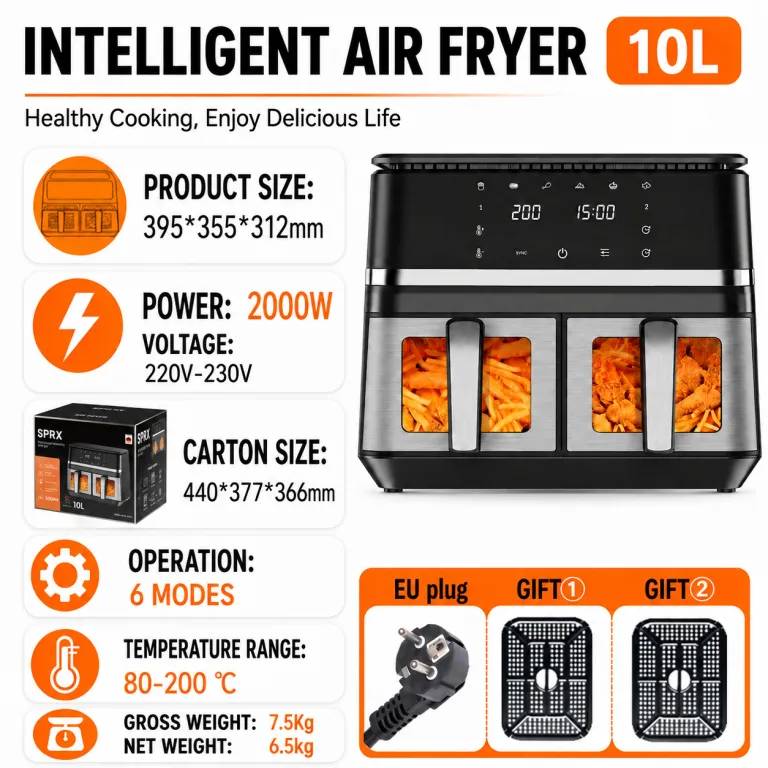2026 سرخ‌کن بدون روغن مدل جدید خانگی، دستگاه چندکاره سرخ‌کن و فر airfryer سفارشی 6 لیتر