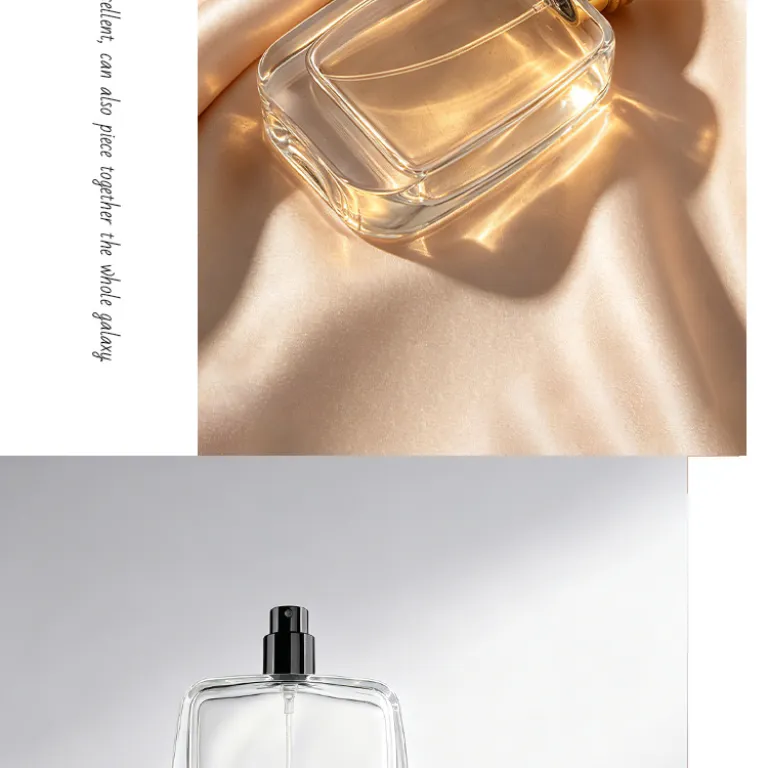 بطری خالی عطر مربعی ضخیم شیشه‌ای شفاف برای پر کردن مجدد، بطری اسپری فشاری لوازم آرایشی