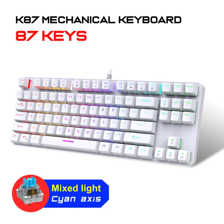 کیبورد مکانیکی فلزی K87 با 87 کلید، نور RGB، سوییچ آبی، مناسب بازی و اداری