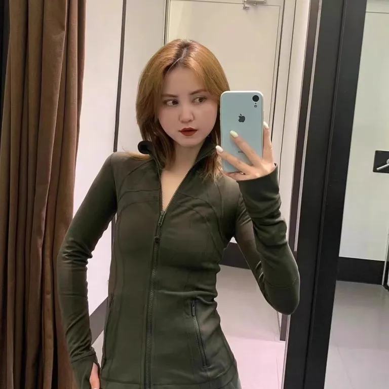ژاکت زنانه lulu با لیبل اصلی DF، یقه ایستاده، زیپ طلایی، مناسب یوگا، بدنسازی، آستین‌بلند و دویدن