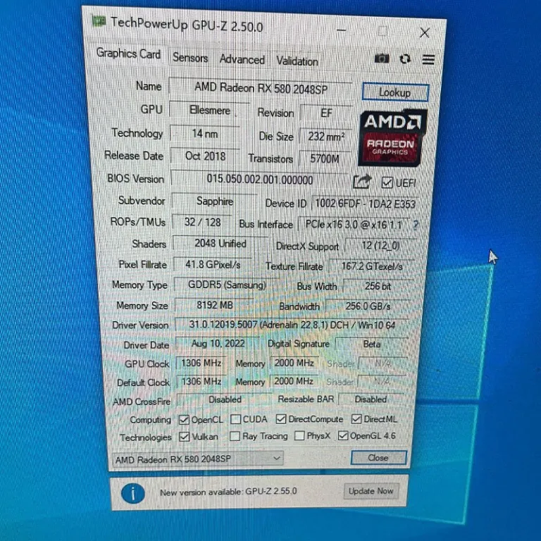 کارت گرافیک مستقل یاقوت کبود RX5808GD52048SPSAPPHIRE RX5808G