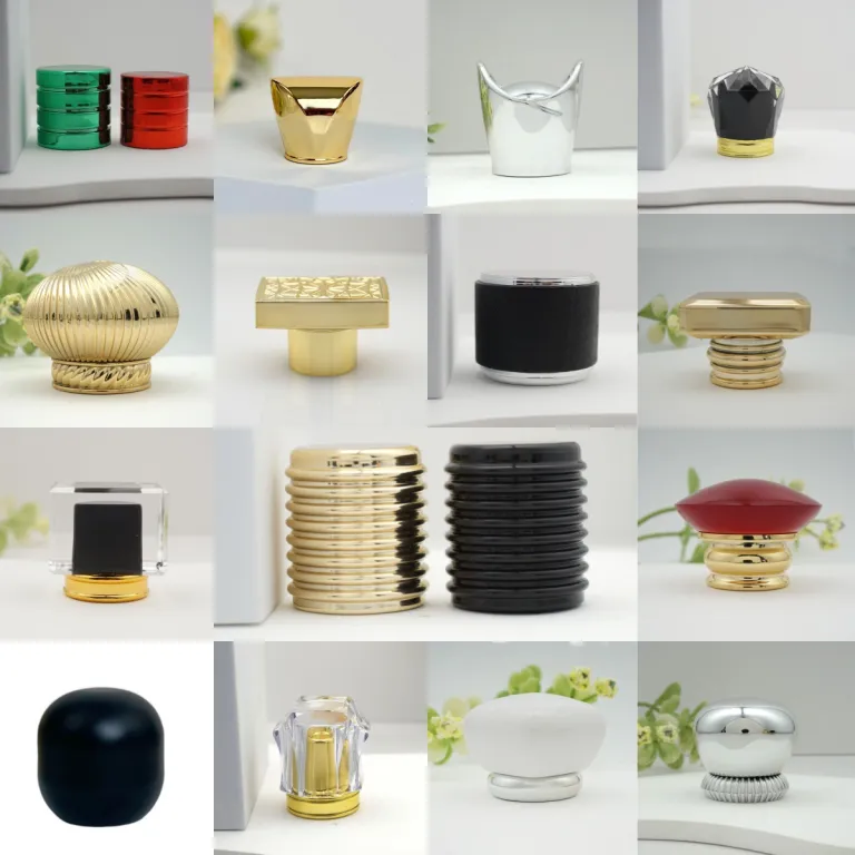 نمونه عکاسی با کیفیت بالا درب عطر پلاستیکی ABS سنگین‌شده طلایی و نقره‌ای پرفروش در دبی، اروپا و آمریکا