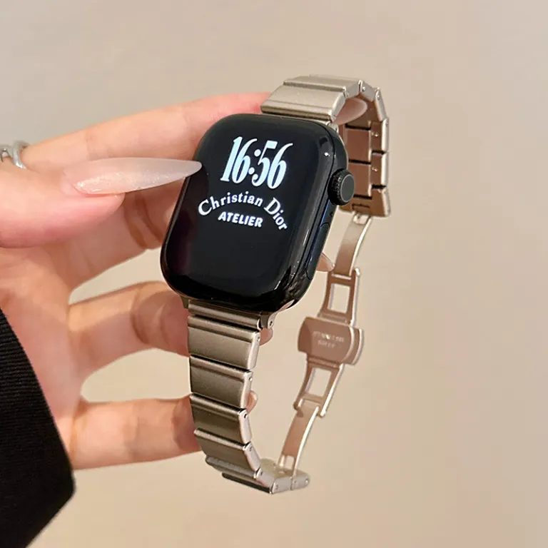 بند مناسب اپل واچ S10 بند iWatchS9 استیل ضدزنگ زنانه طرح کمر باریک s11 حس لوکس ورزشی تابستانی