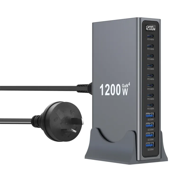 شارژر رومیزی 1200W مدل جدید بین‌المللی 1300W شارژر PD نیترید گالیوم 12 پورت رومیزی