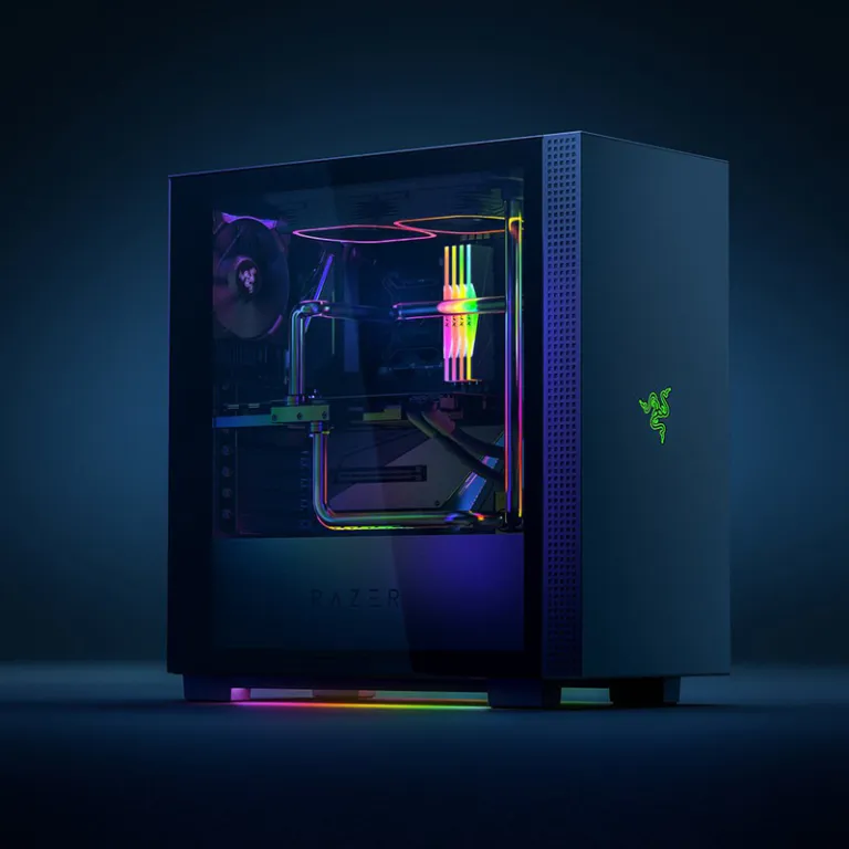 کیس گیمینگ ATX Tomahawk با نورپردازی RGB، کیس میدتاور برای مونتاژ کامپیوتر DIY و خنک‌کننده آبی سفارشی
