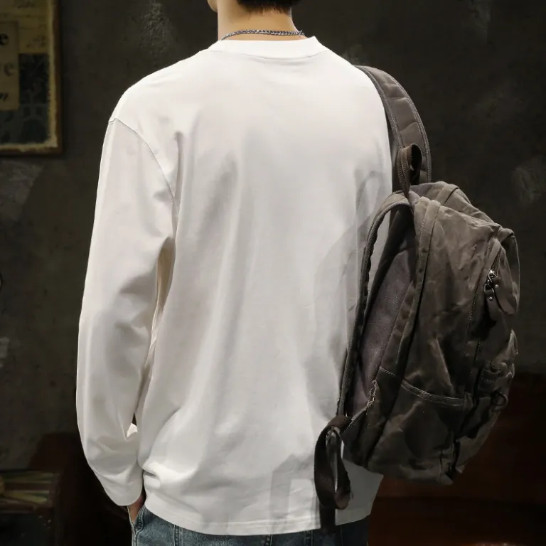 تیشرت سفید آستین بلند مردانه کراس بوردر زیرپوش فصل بهار و پاییز مدل جدید لباس داخلی رویه مردانه یقه گرد سویشرت