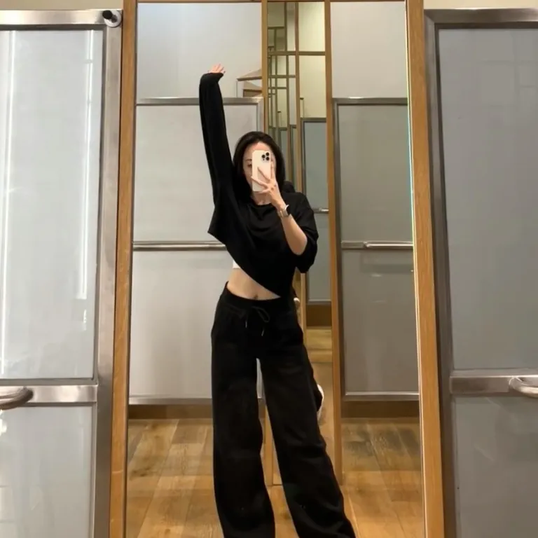 شلوار یوگا گشاد راسته فنردار کمر بلند lulu اصل برچسب Scuba مناسب ورزش و استفاده روزمره زنانه
