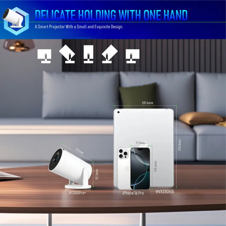 ویدئو پروژکتور قابل حمل مینی فوق کوتاه برد هوشمند با کیفیت Full HD اصلی HY300Pro + اندروید هوشمند H726 پرفروش صادراتی