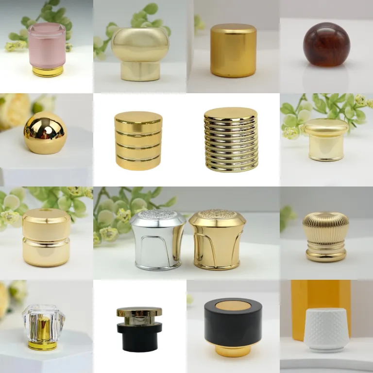 نمونه عکاسی با کیفیت بالا درب عطر پلاستیکی ABS سنگین‌شده طلایی و نقره‌ای پرفروش در دبی، اروپا و آمریکا