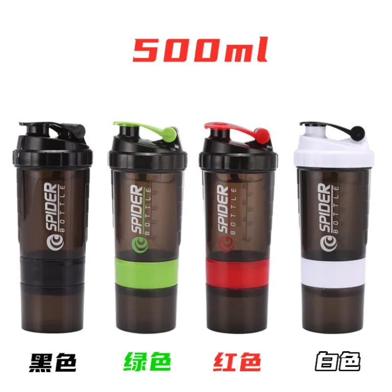 عرضه مستقیم کارخانه، شیکر طرح تار عنکبوت 500ml، مدل جدید بطری ورزشی سه‌لایه با فنر، قمقمه بدنسازی
