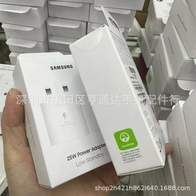 شارژر جدید 25W T2510 اورجینال مناسب سامسونگ S23/S24 با دوشاخه انگلیسی 25W و قابلیت سوپر فست شارژ