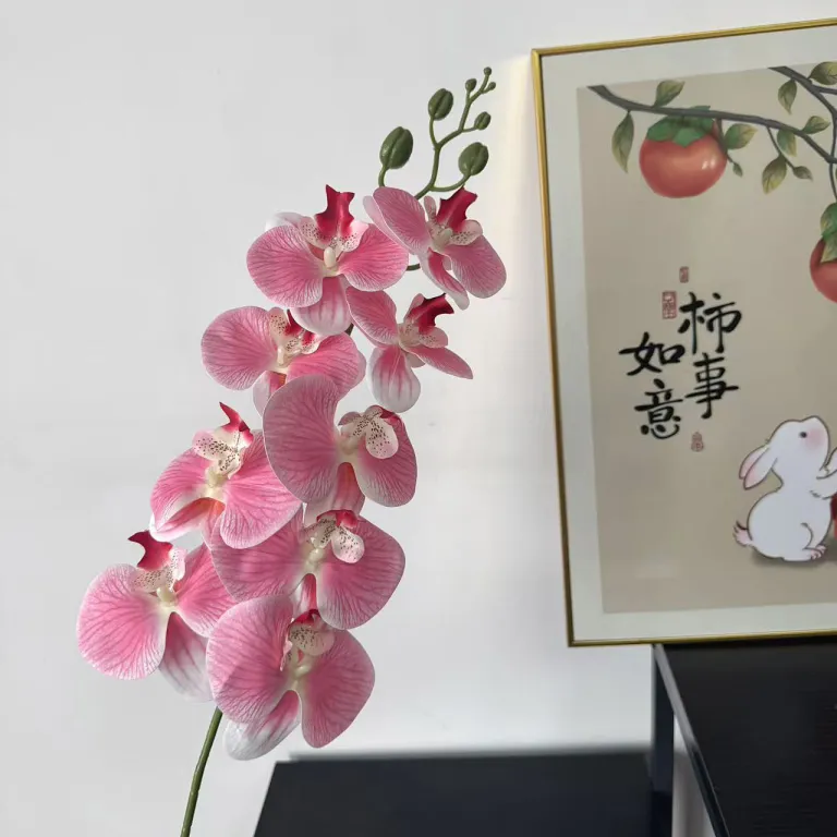 9 گل ارکیده پروانه‌ای مصنوعی با گلبرگ فیلمی 3D چاپی با حس لمس واقعی، گل ارکیده مصنوعی برای عروسی، گل‌آرایی و دکوراسیون منزل