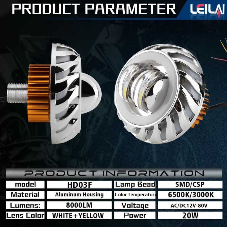 چراغ جلو LED یونیورسال خودرو و موتورسیکلت با لنز دوبل، فلاشر، چشم فرشته و چشم شیطان