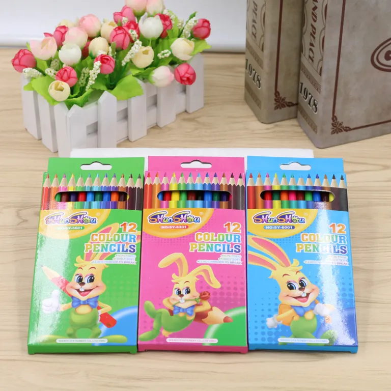 مجموعه مداد رنگی کارتونی دانش‌آموزی برای نقاشی کودکان، جعبه مقوایی 12 رنگ، مداد رنگی دوستدار محیط زیست