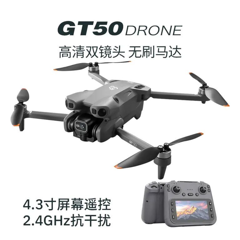 GT50 پهپاد هوایی اسباب‌بازی چهار ملخه با دوربین HD، موتور بدون جاروبک، اجتناب از موانع و صفحه‌نمایش بزرگ روی کنترل از راه دور