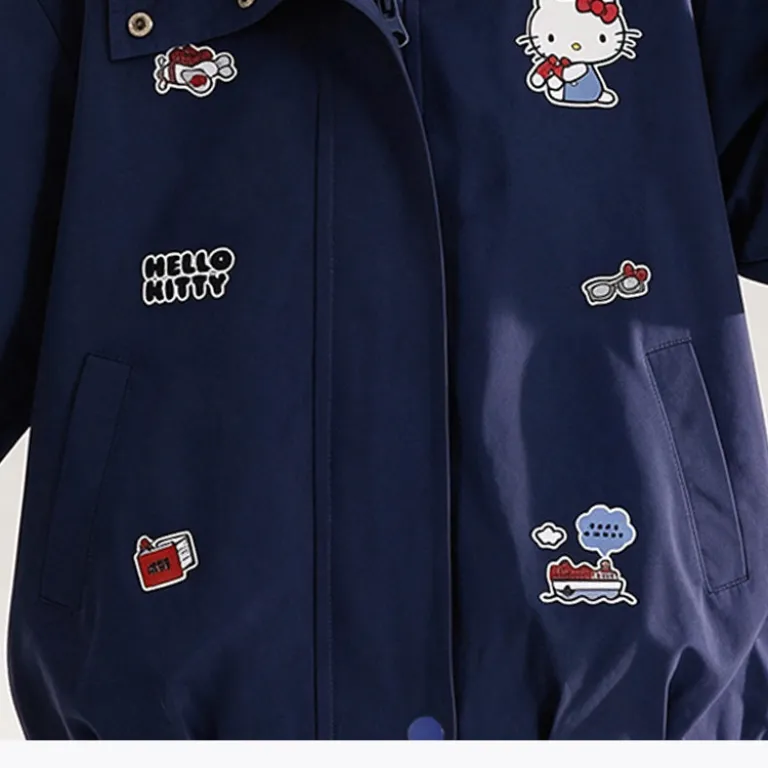 HELLO KITTY کاپشن کلاه‌دار پاییزه دختر بچه 2026 مدل جدید گشاد و پرانرژی با استایل شیرین مناسب بچه‌های سایز بزرگ