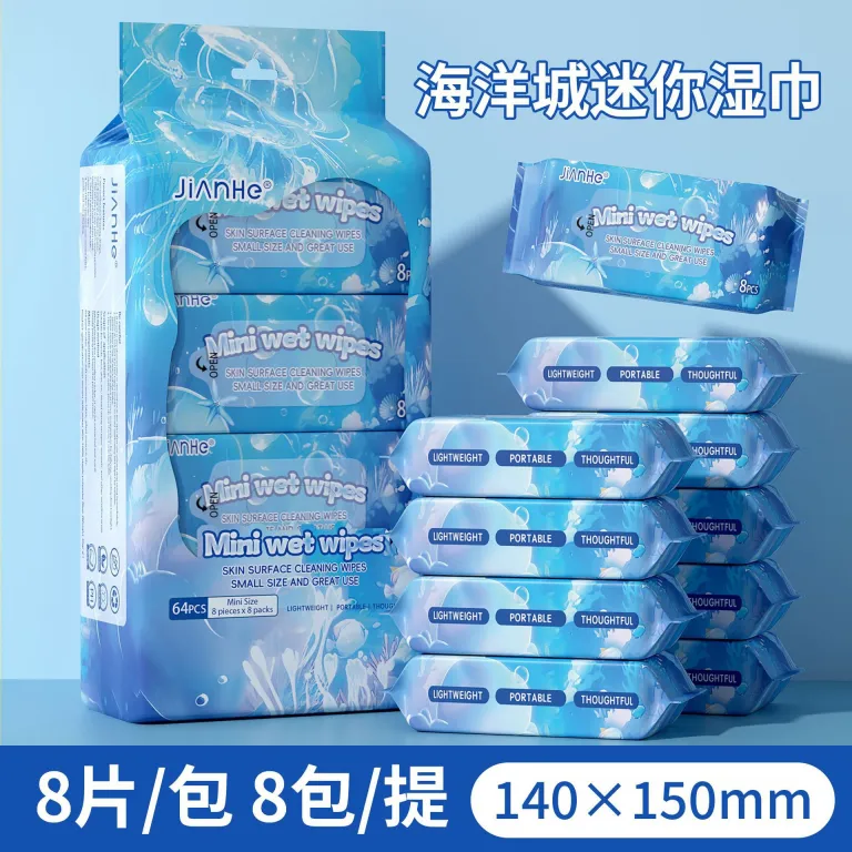 بسته کوچک دستمال مرطوب مینی قابل حمل Jianhe، مخصوص تمیز کردن دست و دهان نوزاد و کودک، دستمال مرطوب با بسته‌بندی انگلیسی