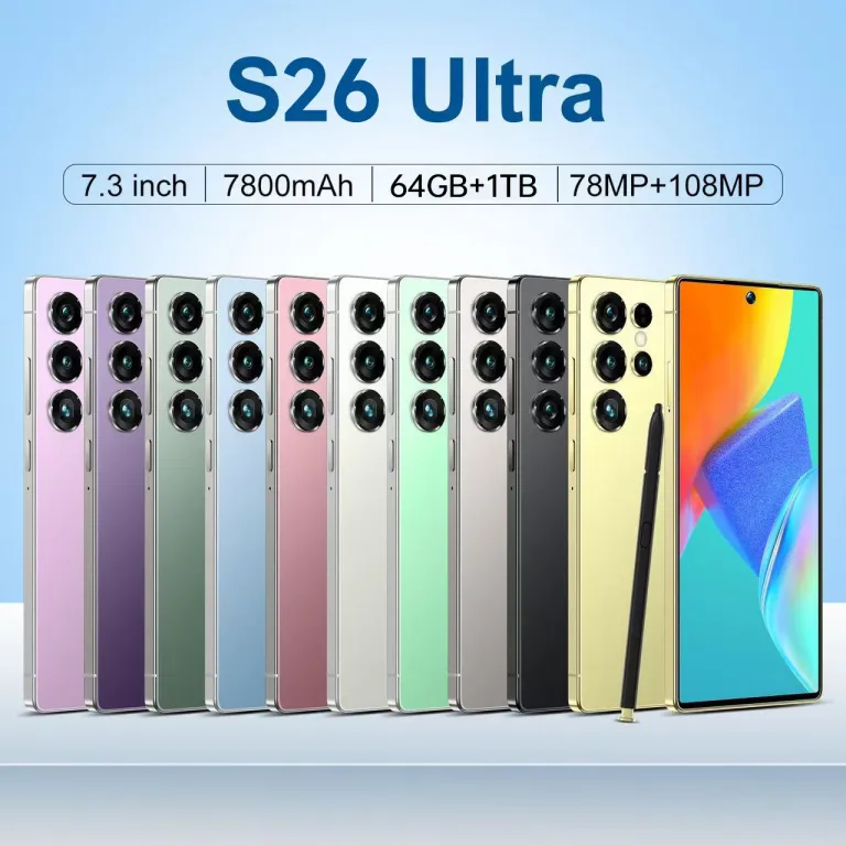 S26 ultra گوشی موبایل کراس‌بردر با صفحه‌نمایش بزرگ حفره‌دار اندروید موجودی آماده صادراتی پرفروش 7.3 اینچ قلم داخلی 4+64g