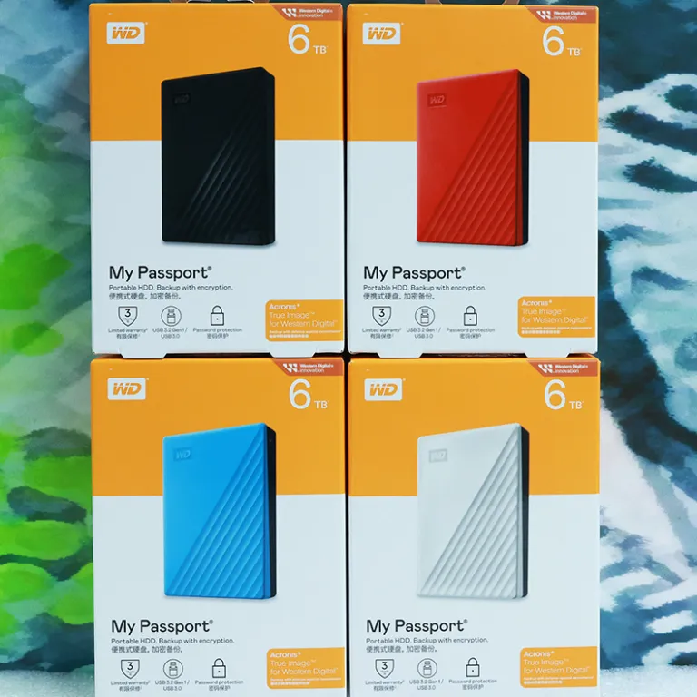 هارد اکسترنال قابل حمل WD My Passport 1T2T4T5T6T با رمزنگاری پرسرعت USB3.0