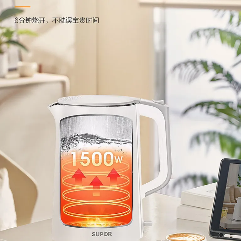 کتری برقی استیل ضد زنگ دو جداره ضد سوختگی سوپور 1.7L با ظرفیت بالا جوش سریع بدون درز