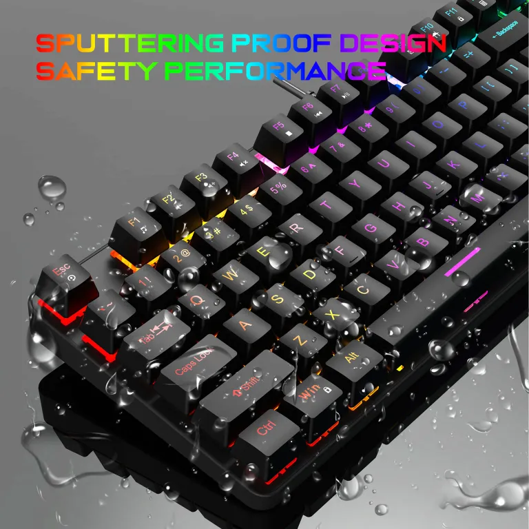 کیبورد مکانیکی فلزی K87 با 87 کلید، نور RGB، سوییچ آبی، مناسب بازی و اداری